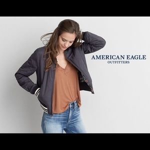 AEO Reversible Black & Floral Bomber Jacket